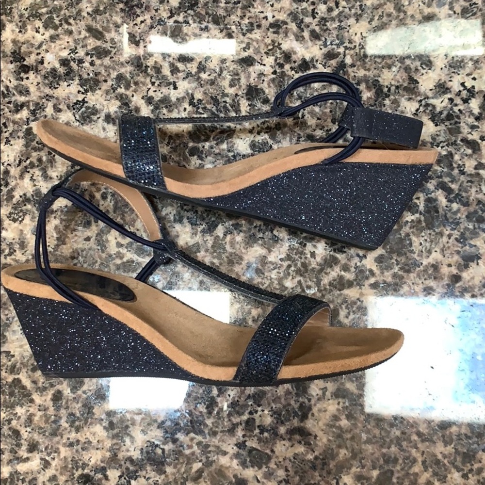 Wedges navy sparkly blue